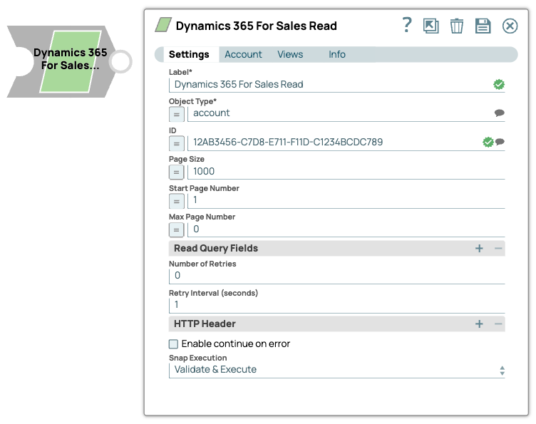 Settings for Dynamics 365 for Sales Read Snap