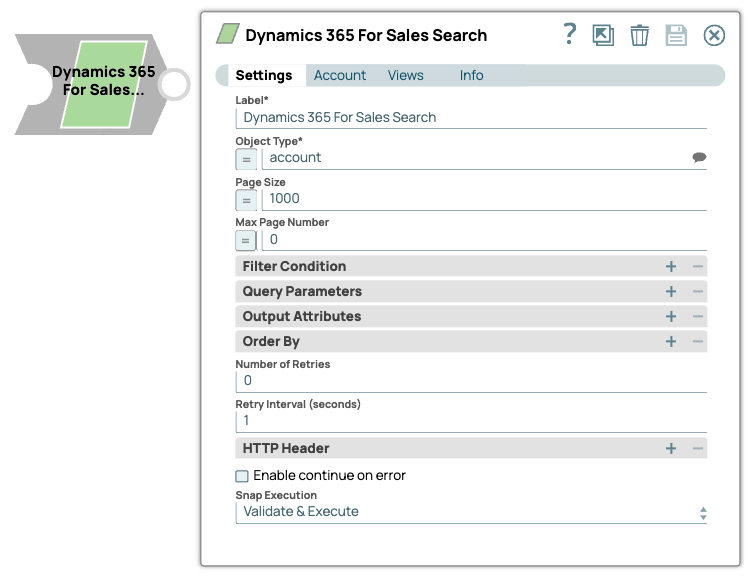 Settings for Dynamics 365 for Sales Search Snap