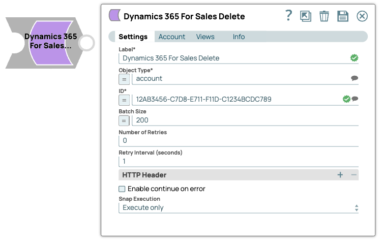 Settings for Dynamics 365 for Sales Delete Snap